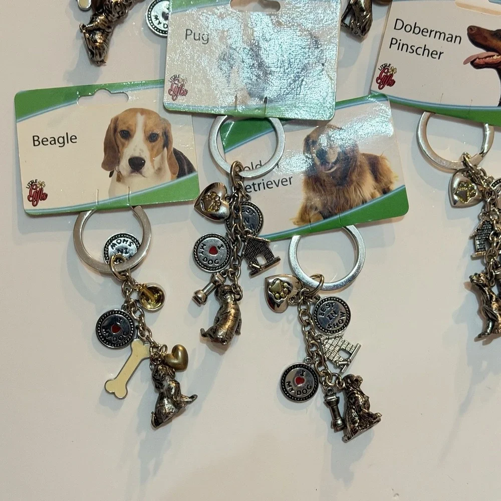 Cute! Dog Charm Pendant Silver Tone Keychains Pug Shepard Beagle Retriever Poodl